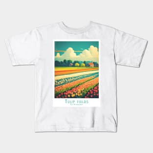 Vibrant Retro Vintage Tulip Fields of The Netherlands Kids T-Shirt